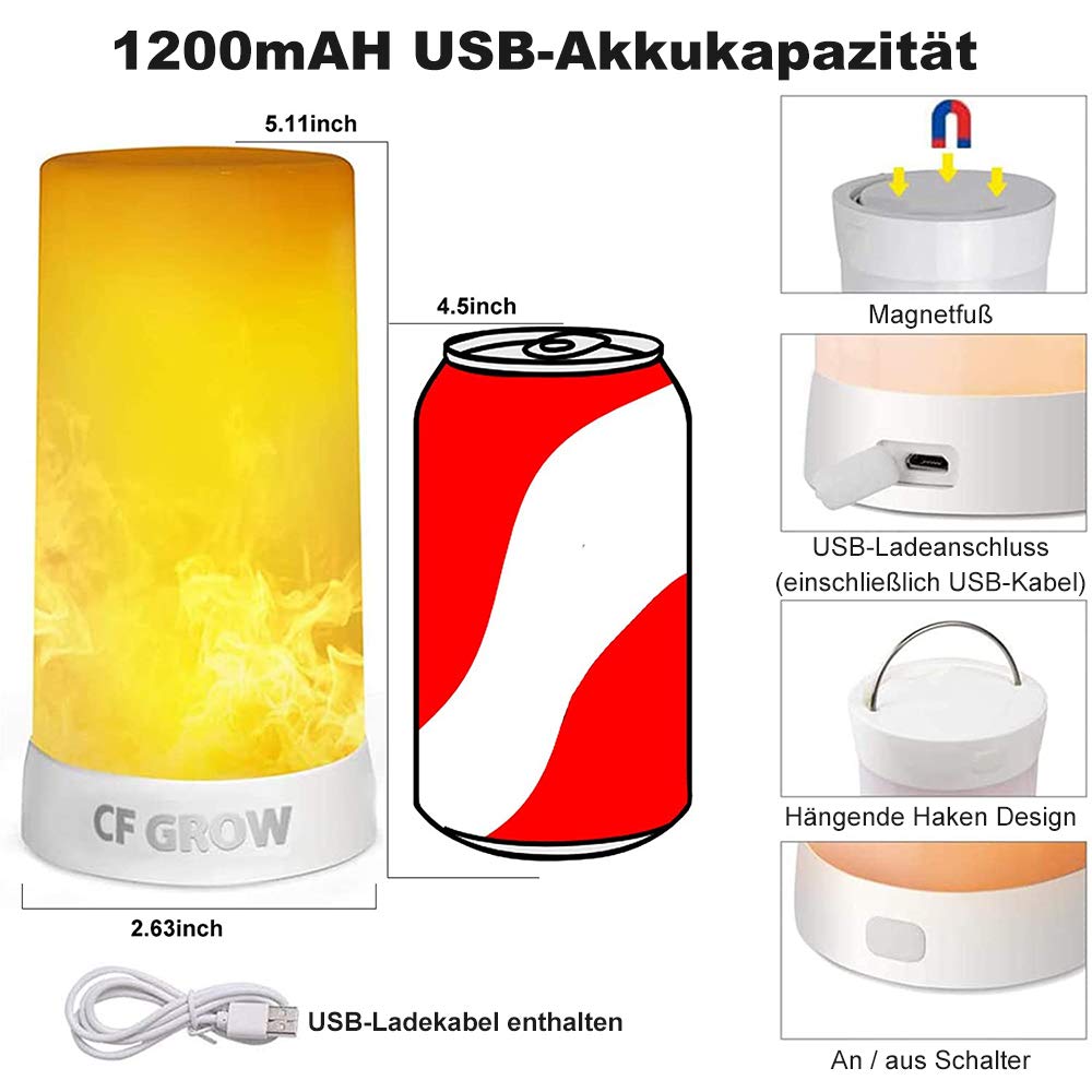 Led Flame Light, Flame Lamp Candles Fire Lanterns Outdoor Hanging Lamps,Usb Rechargeable Waterproof Dimmable 4 Modes Lantern,Out